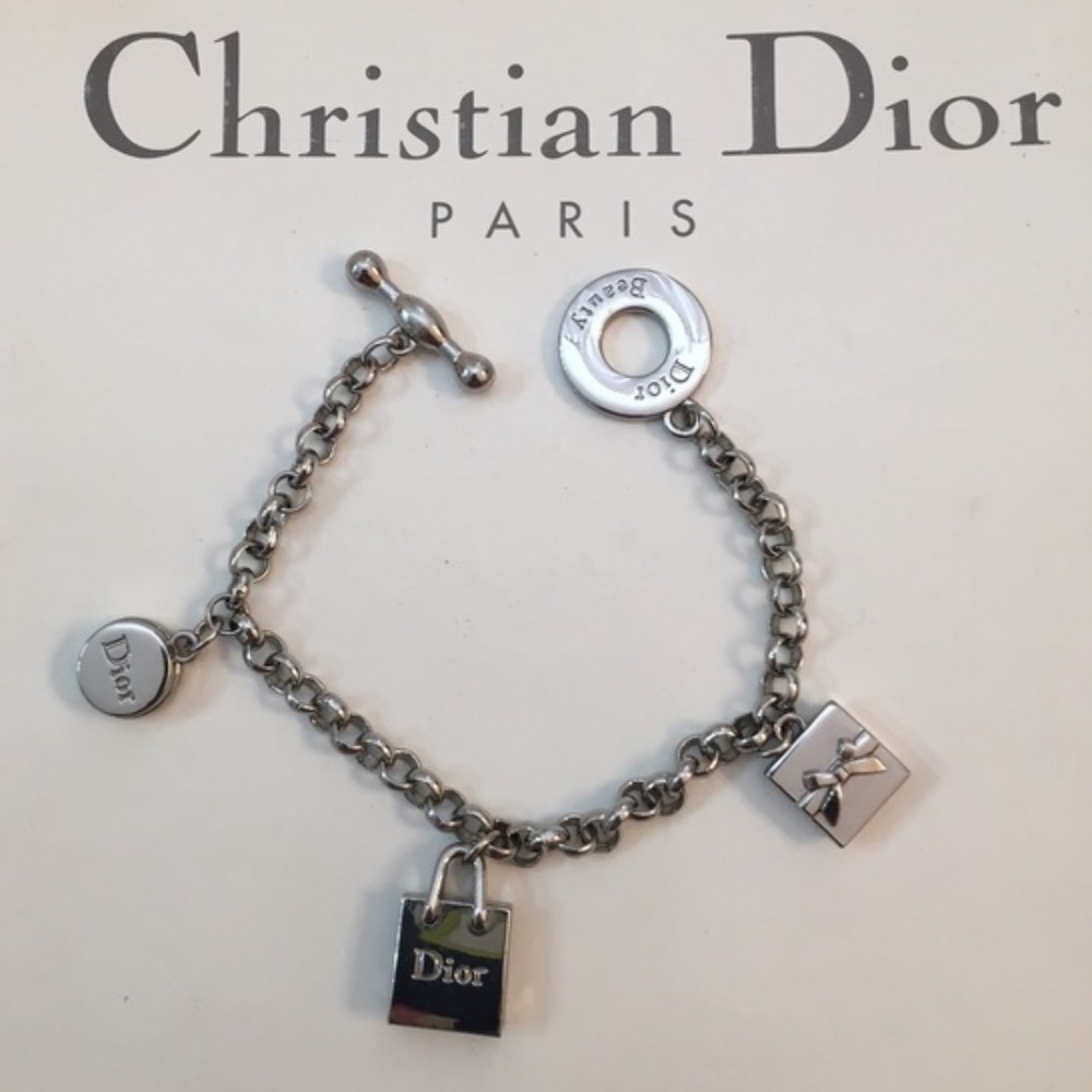 DIOR Silver 3 Charm Toggle Bracelet